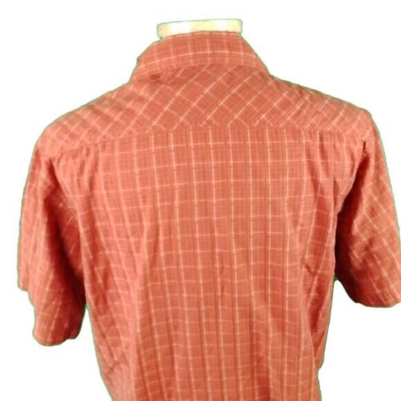Columbia Large Orange Plaid Cotton Blend Hiking Shirt Short Sleeve. - Picture 3 of 4